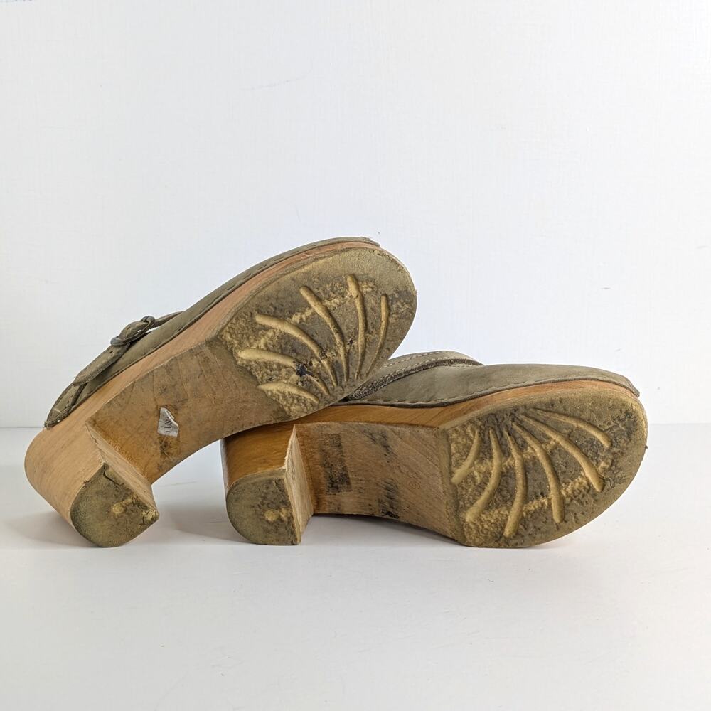 No. 6 Peep Toe Clogs 36 Tan Leather Wood Heel Strap Braided Vamp 6-6.5 - Picture 10 of 15